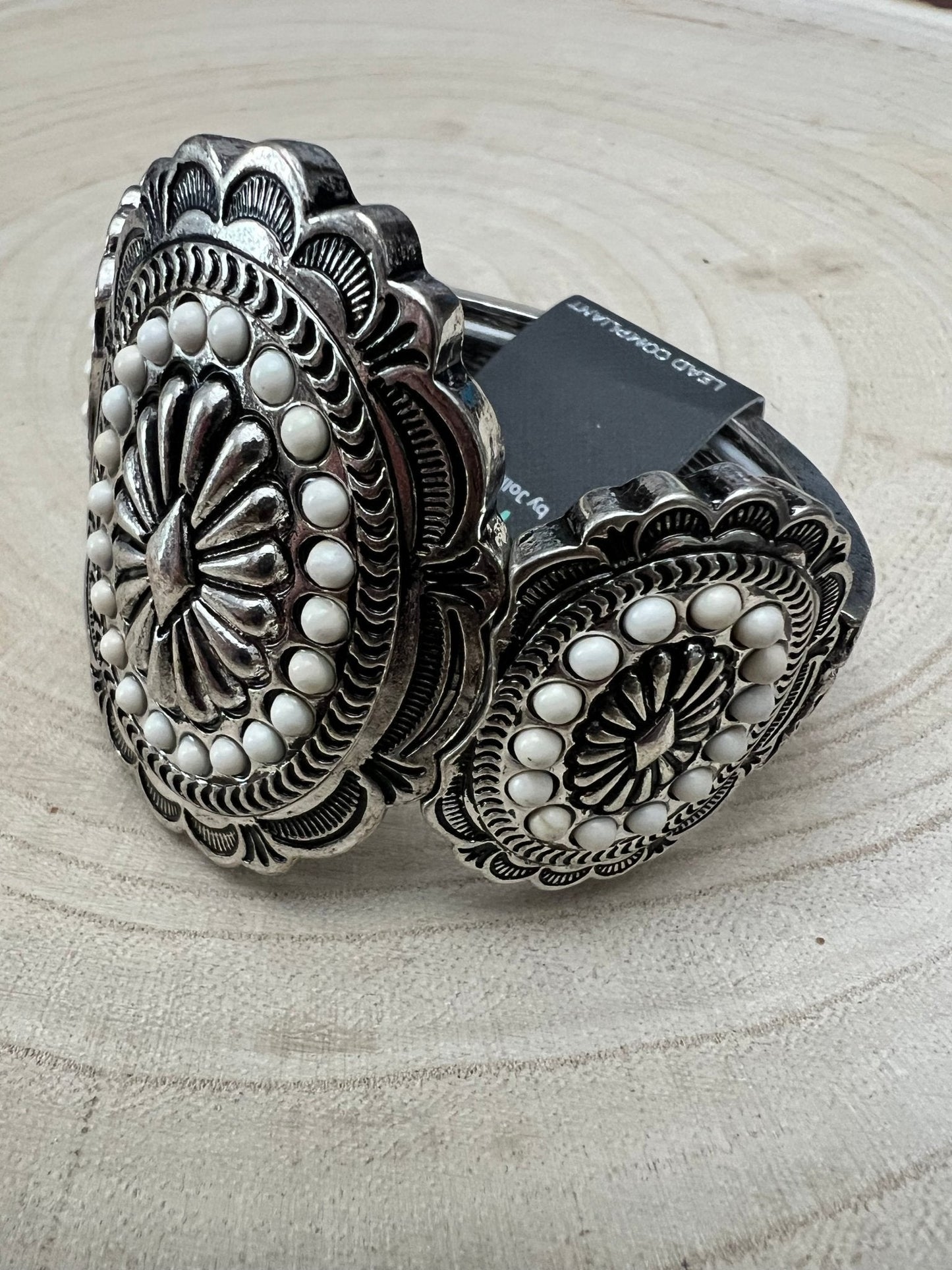 Western Concho & White Stone Wide Statement Stretch Bracelet