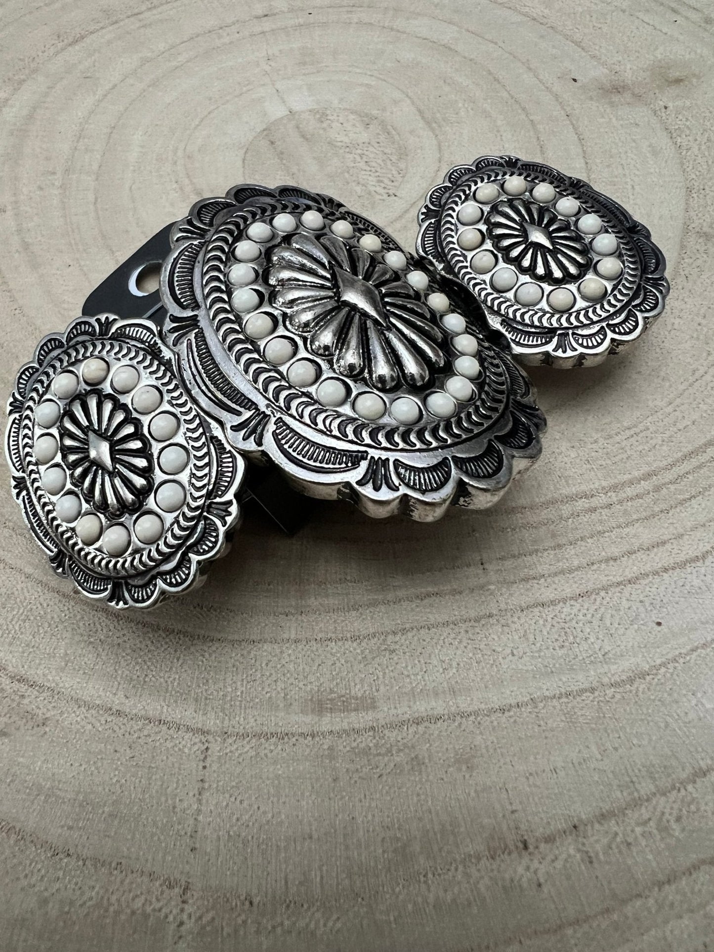Western Concho & White Stone Wide Statement Stretch Bracelet