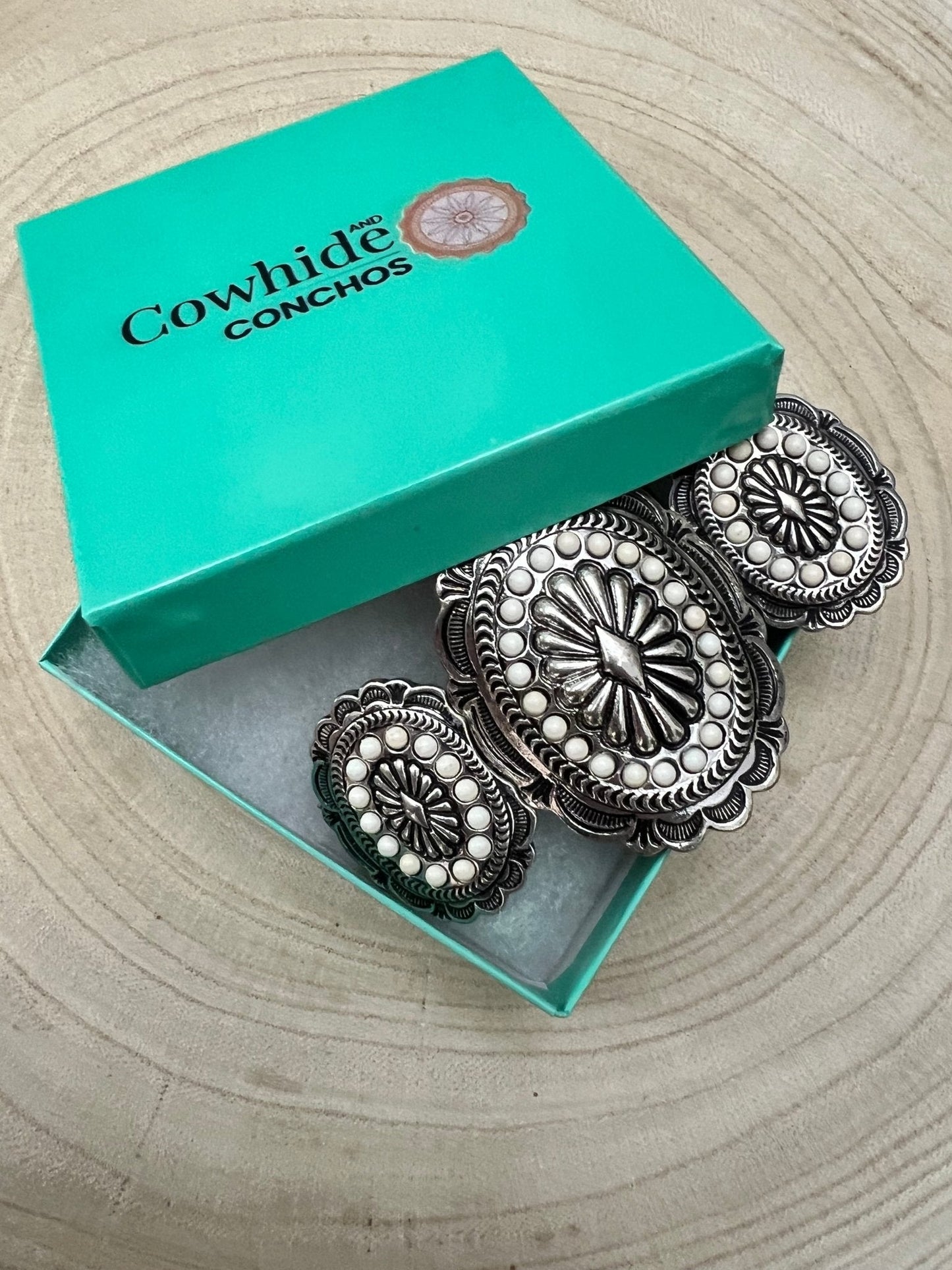 Western Concho & White Stone Wide Statement Stretch Bracelet