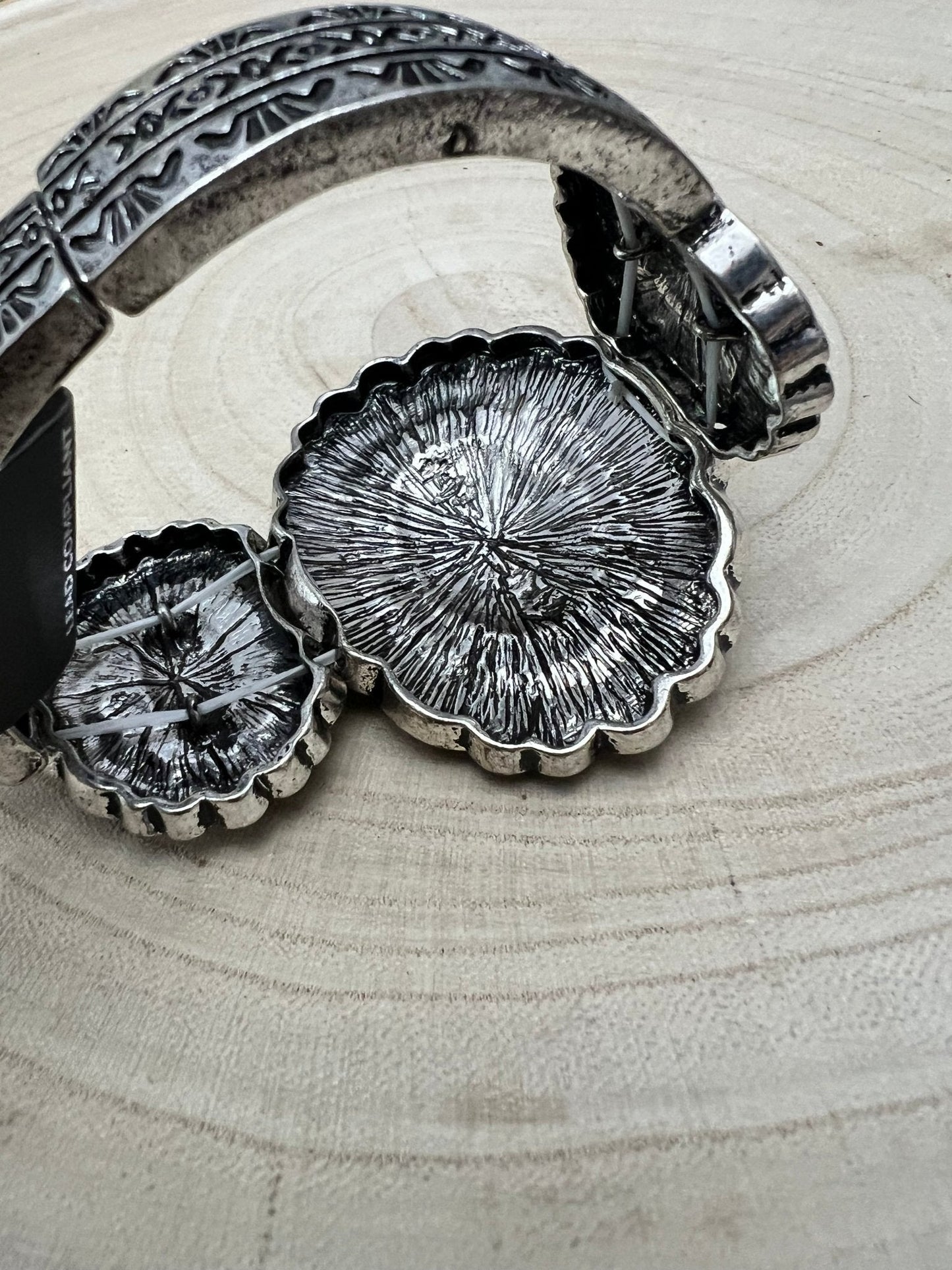 Western Concho & White Stone Wide Statement Stretch Bracelet
