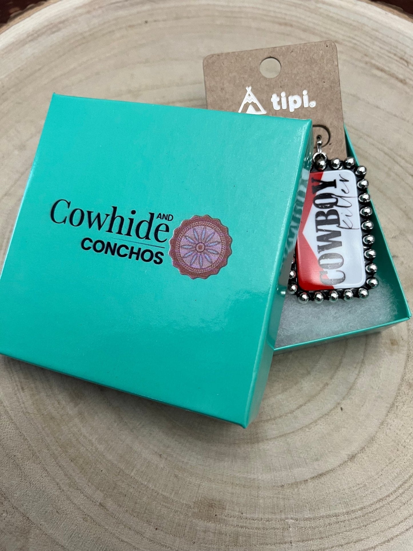 Western Cowboy Killer Rectangle Earrings — Red & White Western Statement