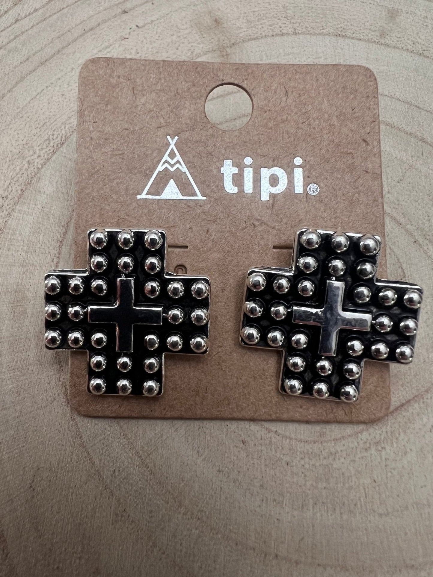 Western Cross Metal Stud Earrings — Antique Silver Faith Statement