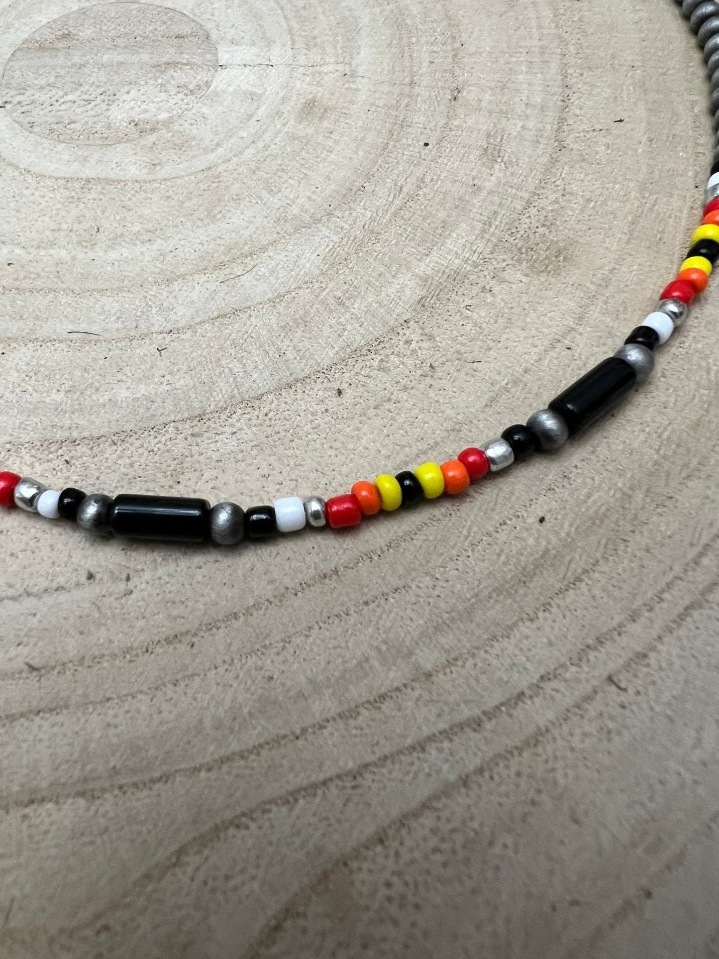Western Cylinder Seed Bead Choker with Faux Silver Pearls — Multicolor 15 Inch with Extender