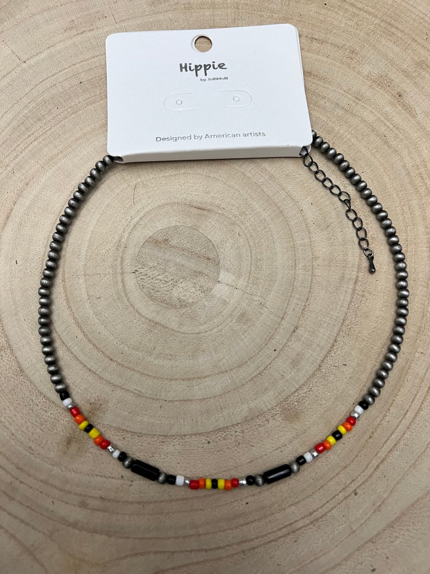 Western Cylinder Seed Bead Choker with Faux Silver Pearls — Multicolor 15 Inch with Extender