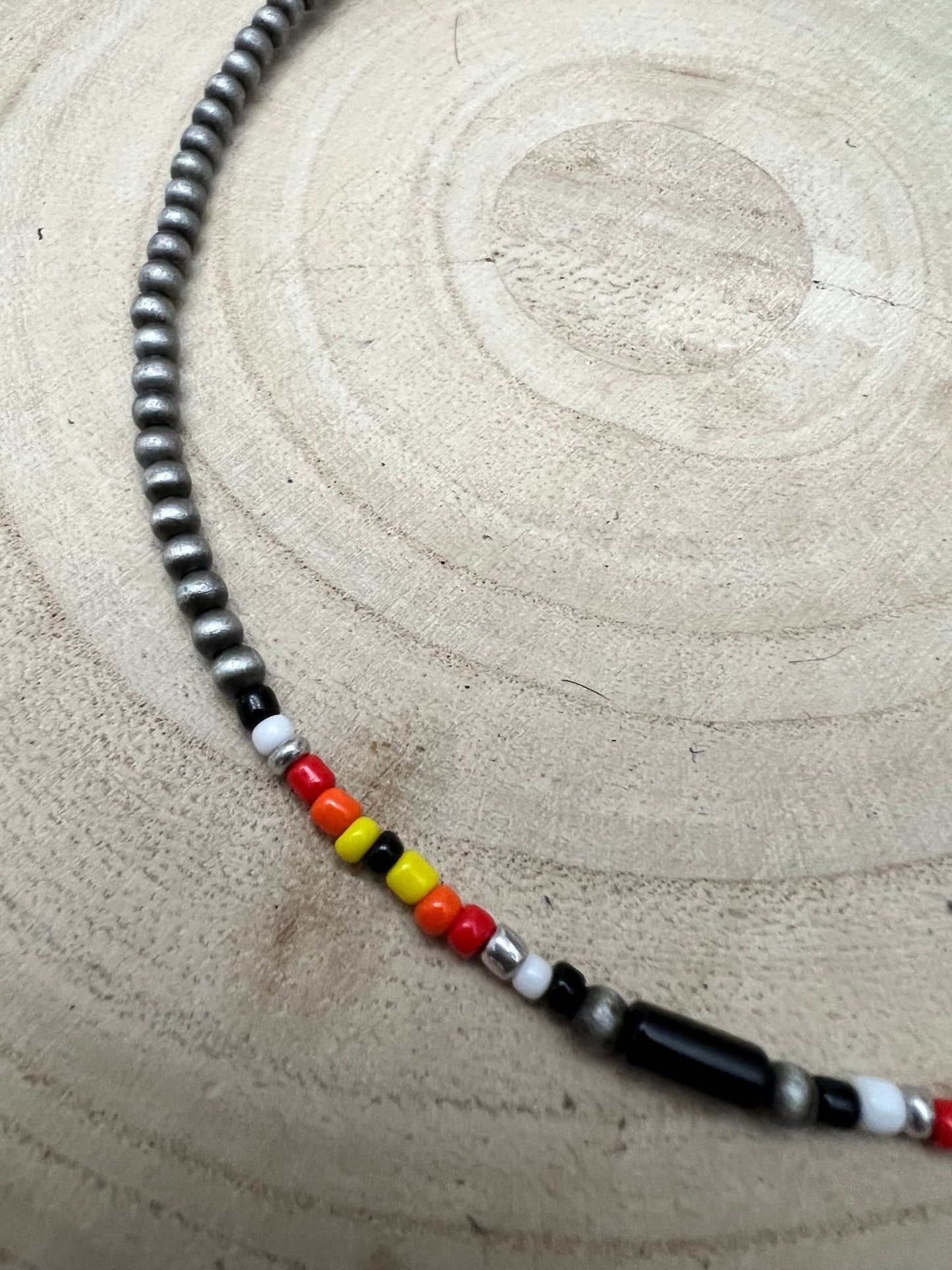Western Cylinder Seed Bead Choker with Faux Silver Pearls — Multicolor 15 Inch with Extender