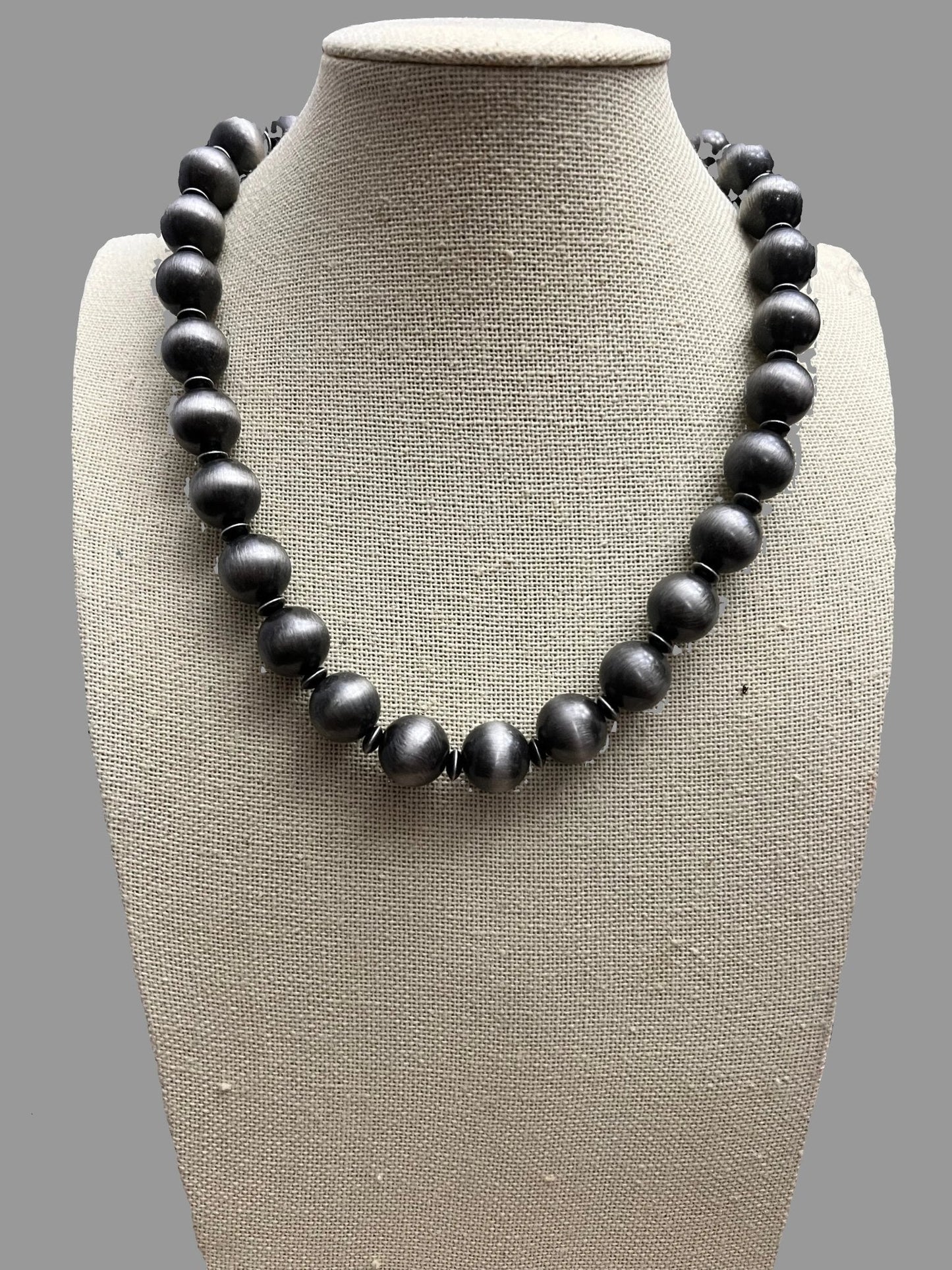 Western 12mm Faux Sterling Pearl Necklace with Saucer Spacers — 18 Inch