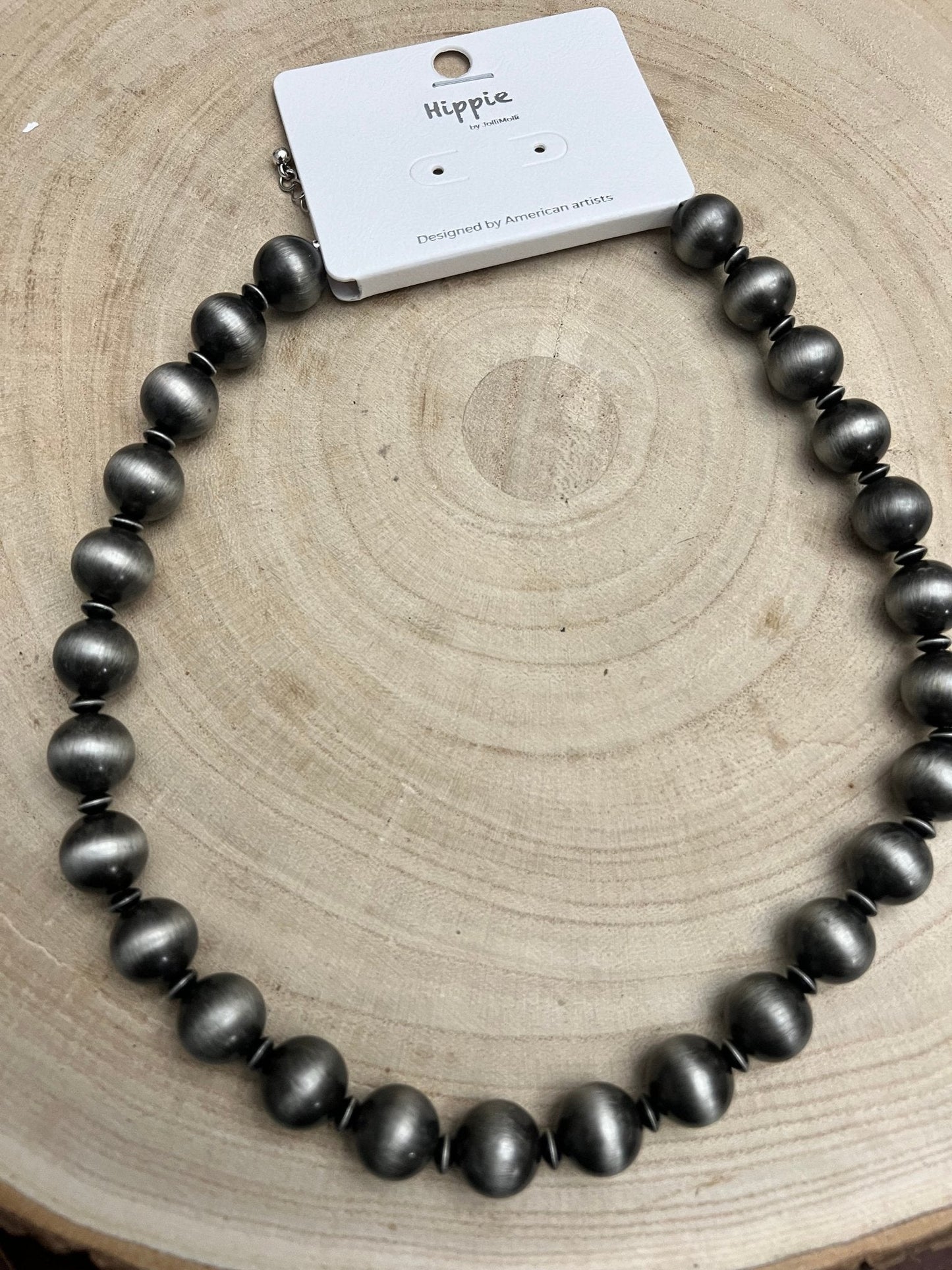 Western 12mm Faux Sterling Pearl Necklace with Saucer Spacers — 18 Inch