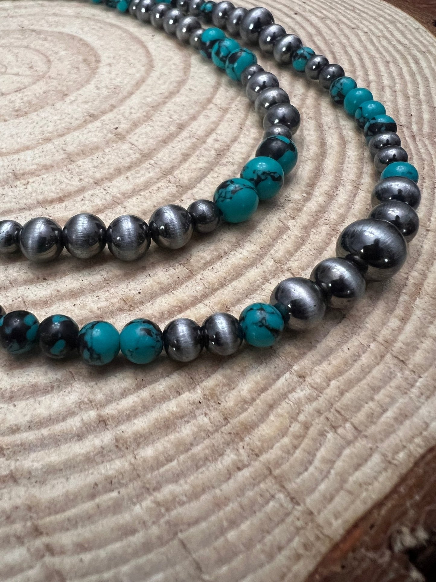 Desert Dream Western Layered Necklace Set — Faux Pearl & Turquoise (18" & 22")