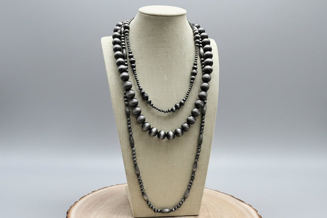 Western Faux Sterling Pearl 3-Piece Necklace Set — 18", 22", 26" Layered Trio