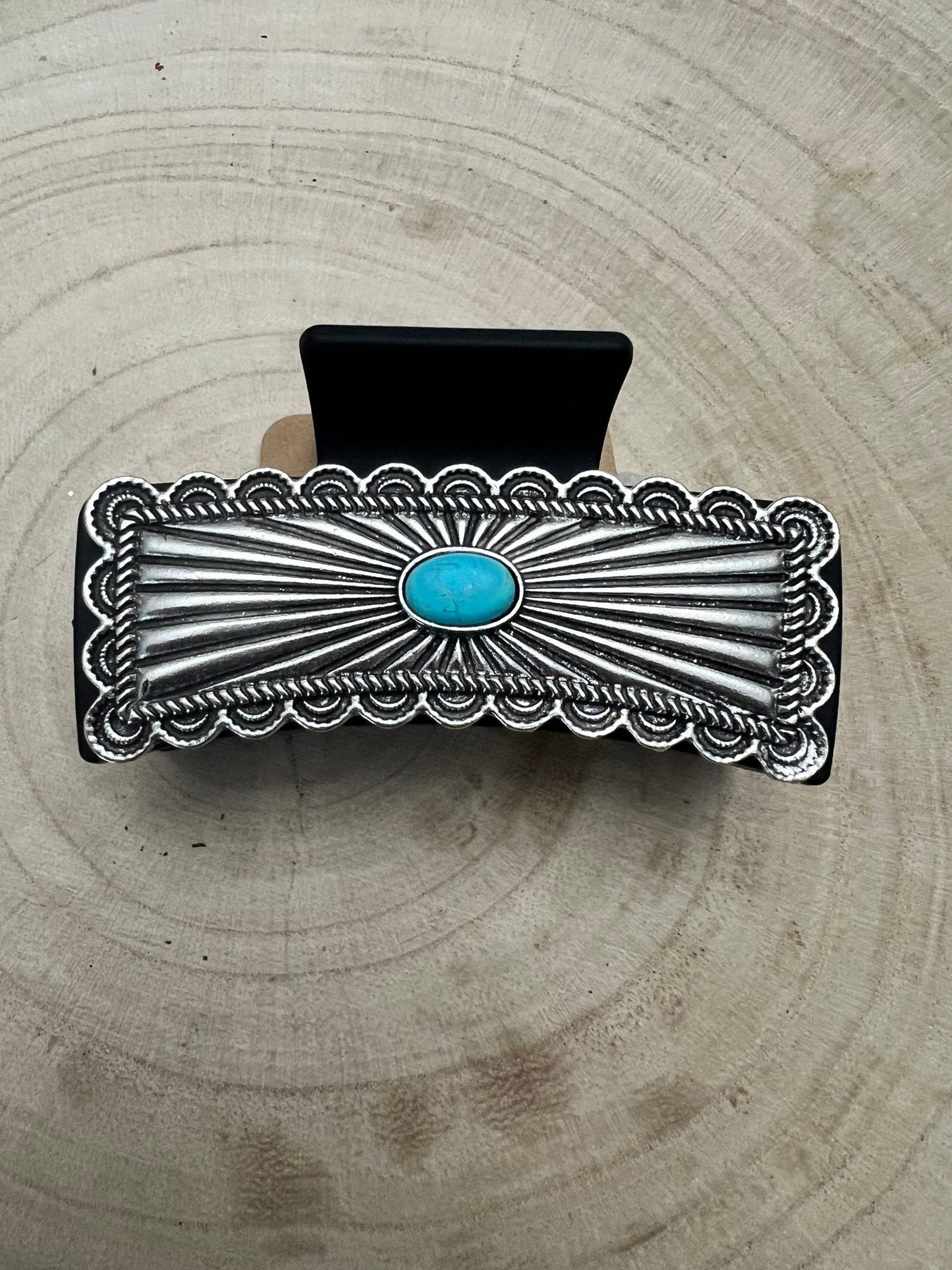 Southwestern Turquoise & Silver Concho Claw Clip — 4.5" Large Western Hair Statement