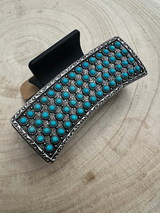 Western Faux Turquoise Cluster Hair Claw Clip — 3" Southwestern Statement