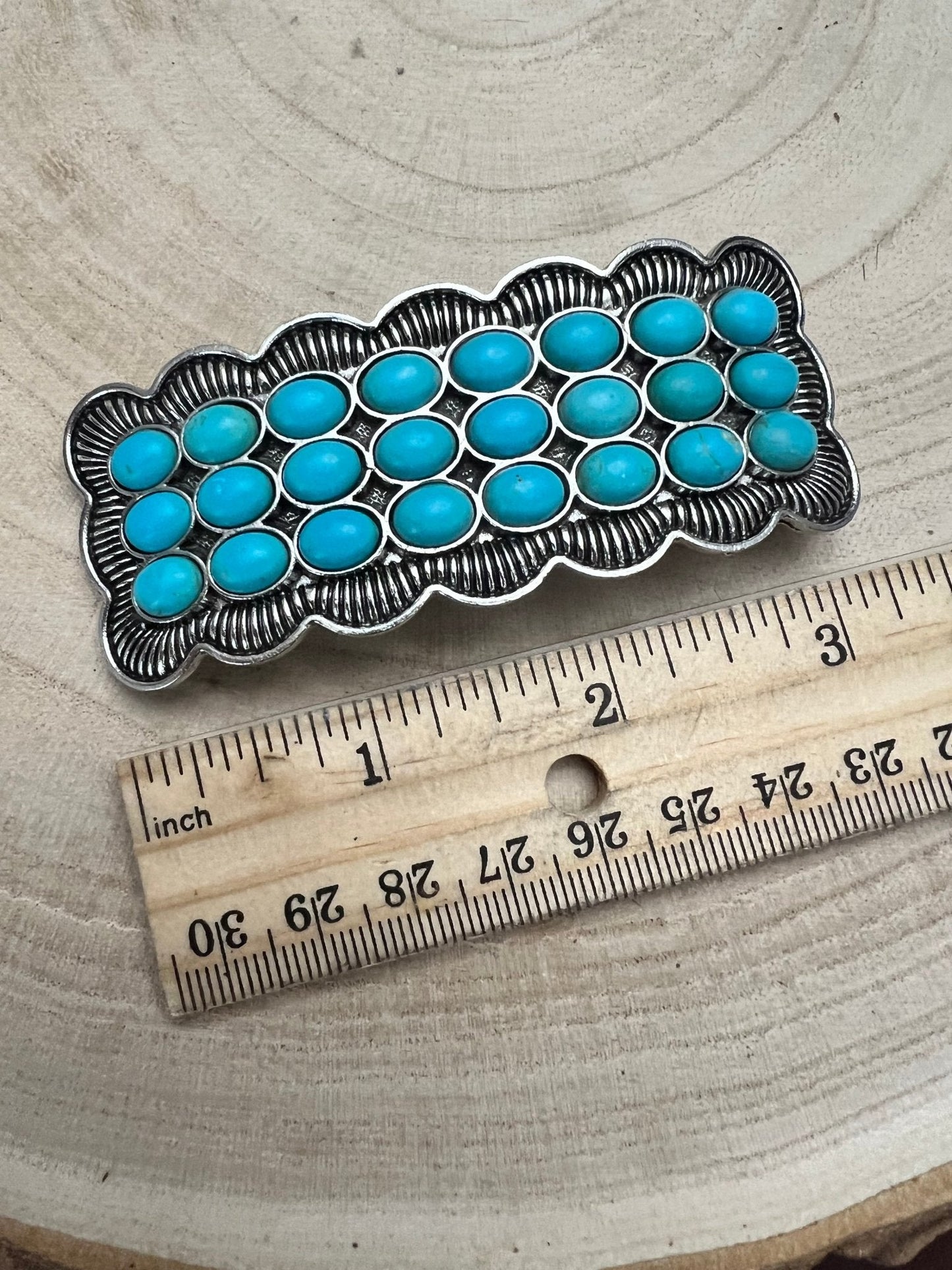 Western Faux Turquoise Cluster Metal Hair Barrette — 3" Old West Hair Statement