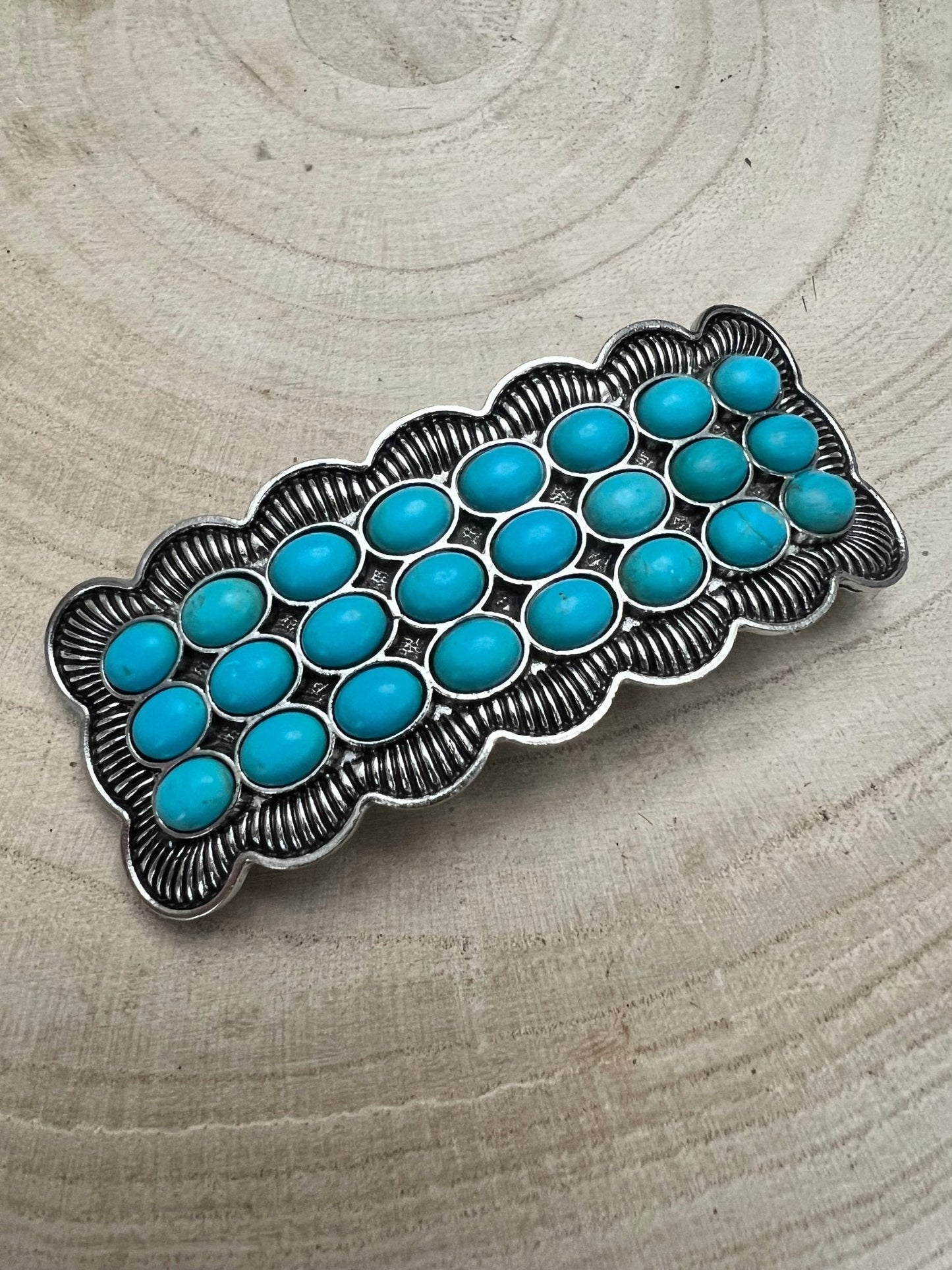 Western Faux Turquoise Cluster Metal Hair Barrette — 3" Old West Hair Statement