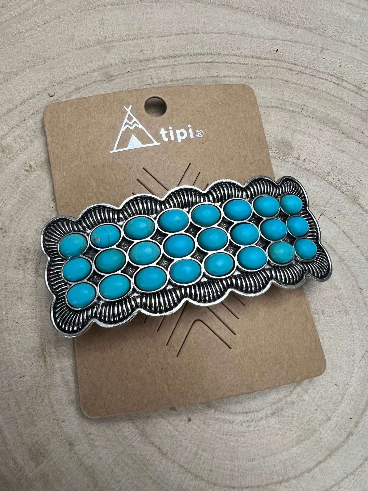 Western Faux Turquoise Cluster Metal Hair Barrette — 3" Old West Hair Statement