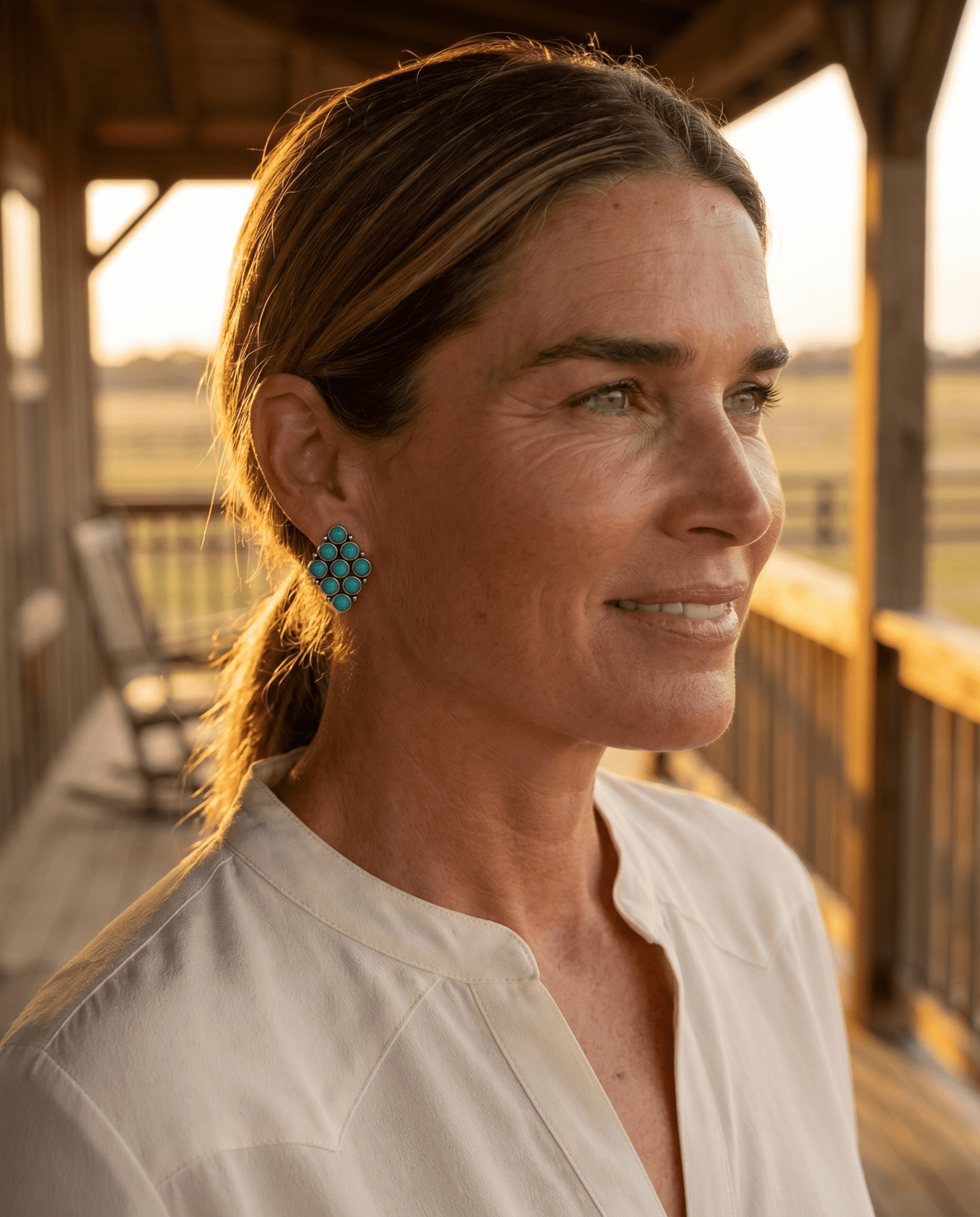 Western Faux Turquoise Cluster Post Earrings — Petite 1" Drop