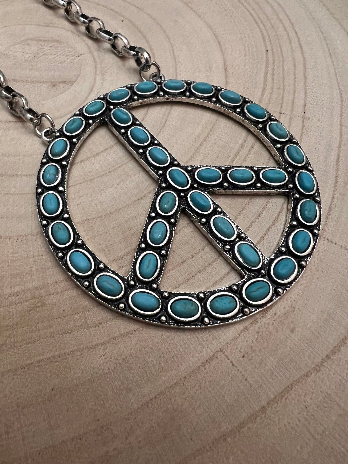Western Turquoise Peace Pendant Necklace — 22 Inch Statement with 3" Pendant