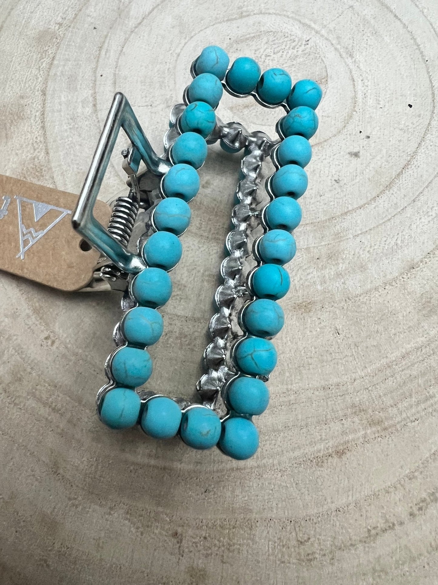 Western Faux Turquoise Rectangle Hair Claw Clip — 2.5" Southwestern Statement