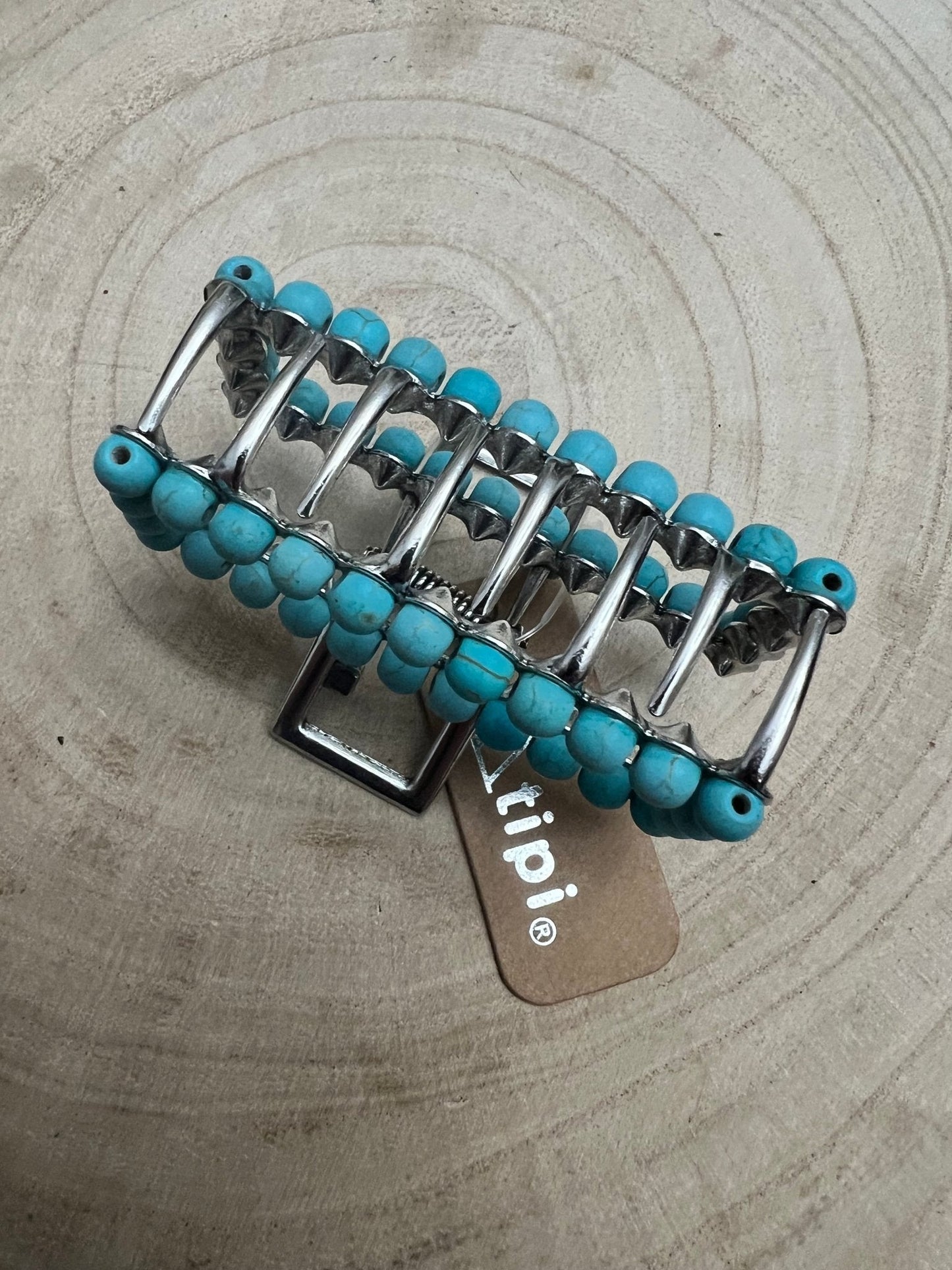 Western Faux Turquoise Rectangle Hair Claw Clip — 2.5" Southwestern Statement