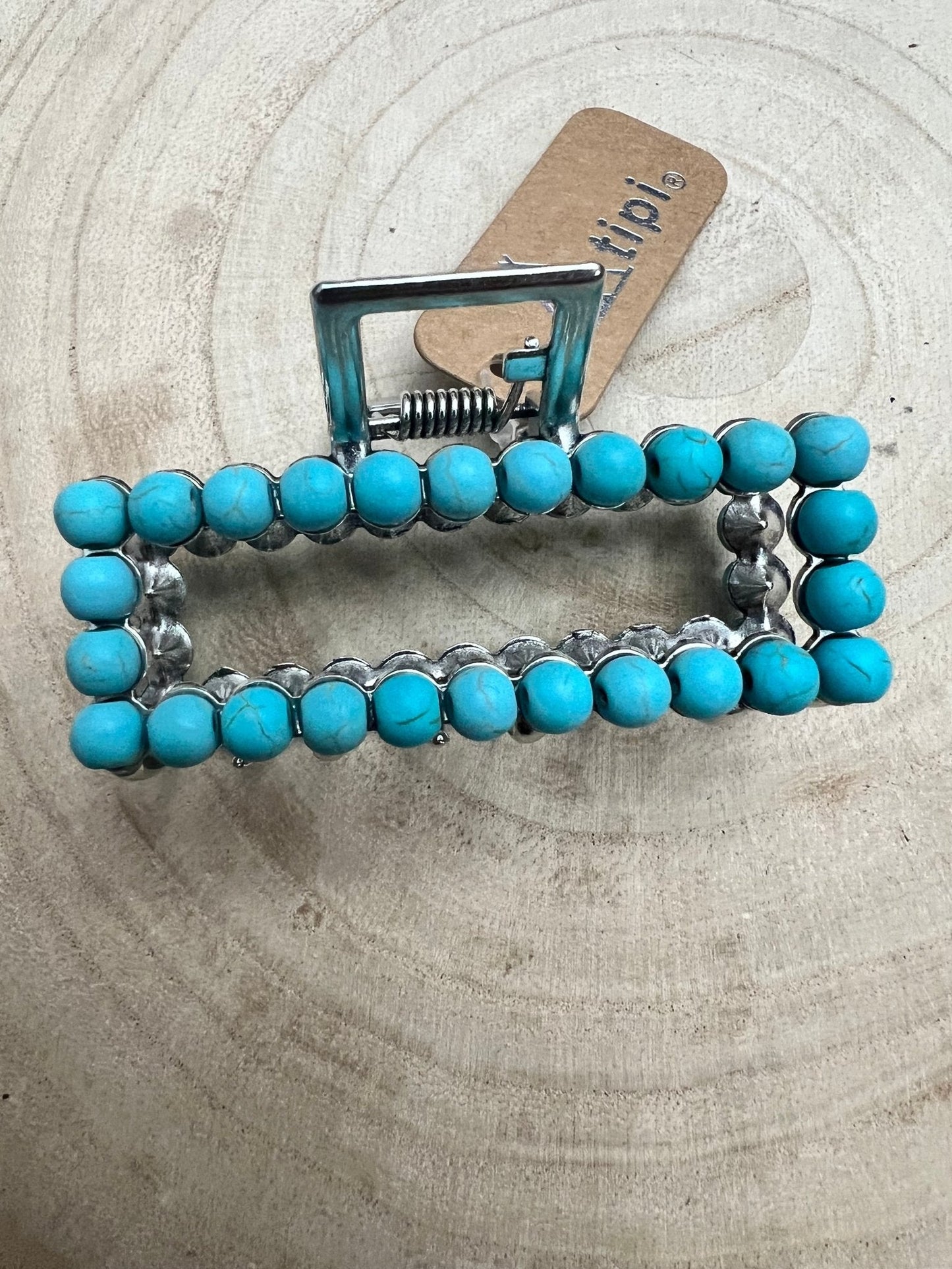 Western Faux Turquoise Rectangle Hair Claw Clip — 2.5" Southwestern Statement