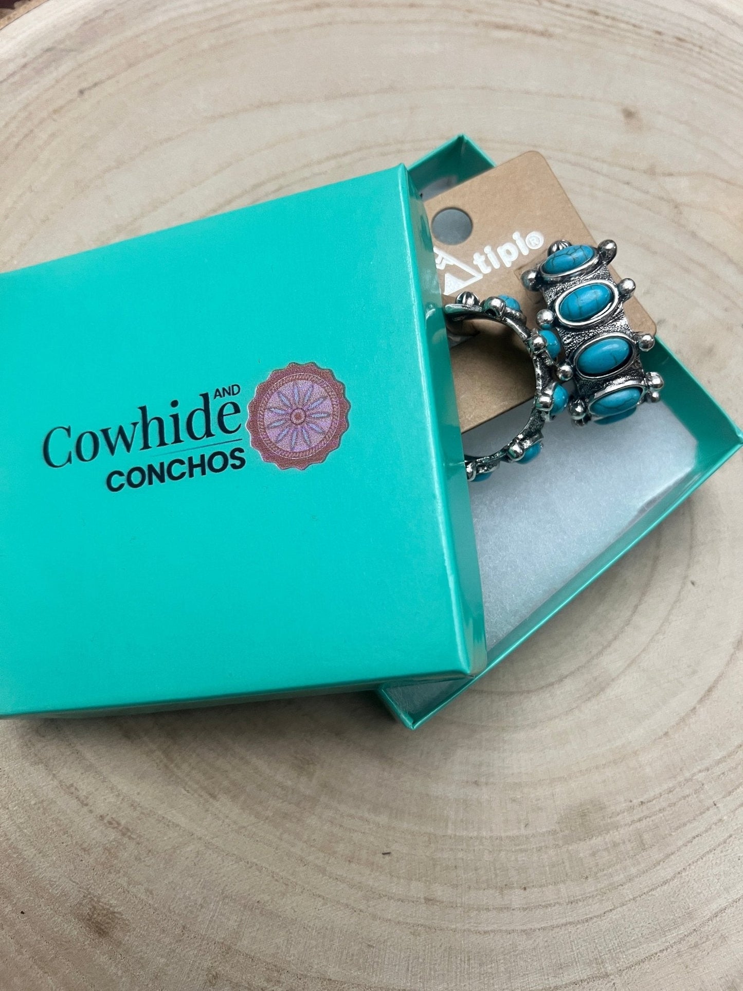 Western Faux Turquoise Small Hoop Earrings — Oxidized Silver 1½" Drop