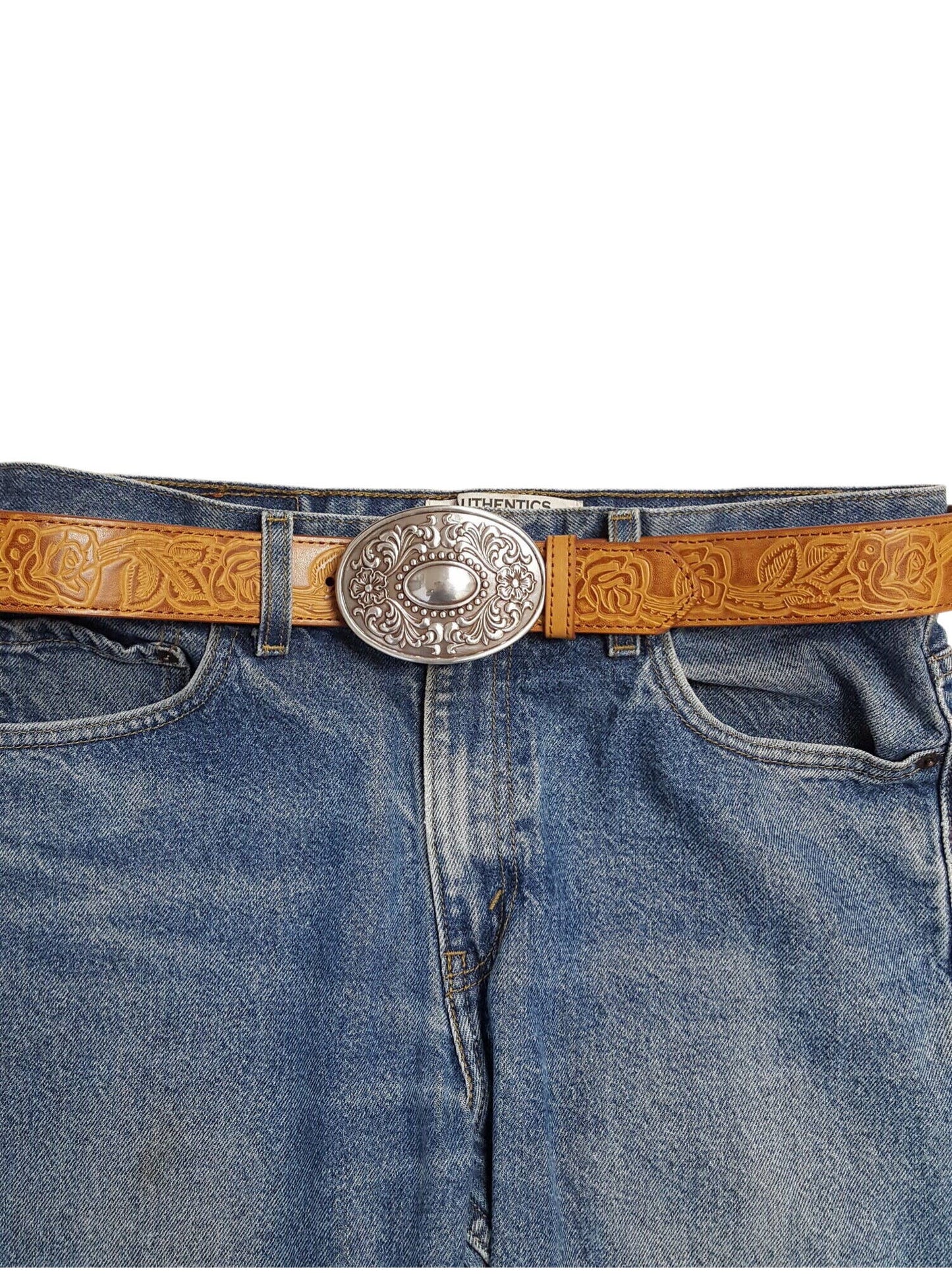 Western Floral Etched Belt Buckle — Premium Silver Plating with Intricate Floral Etching