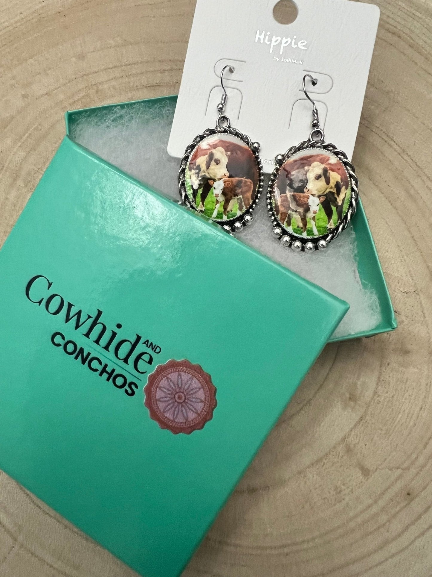 Western Framed Cow Calf Fashion Earrings — Ranch Life Statement (1½" x 1")