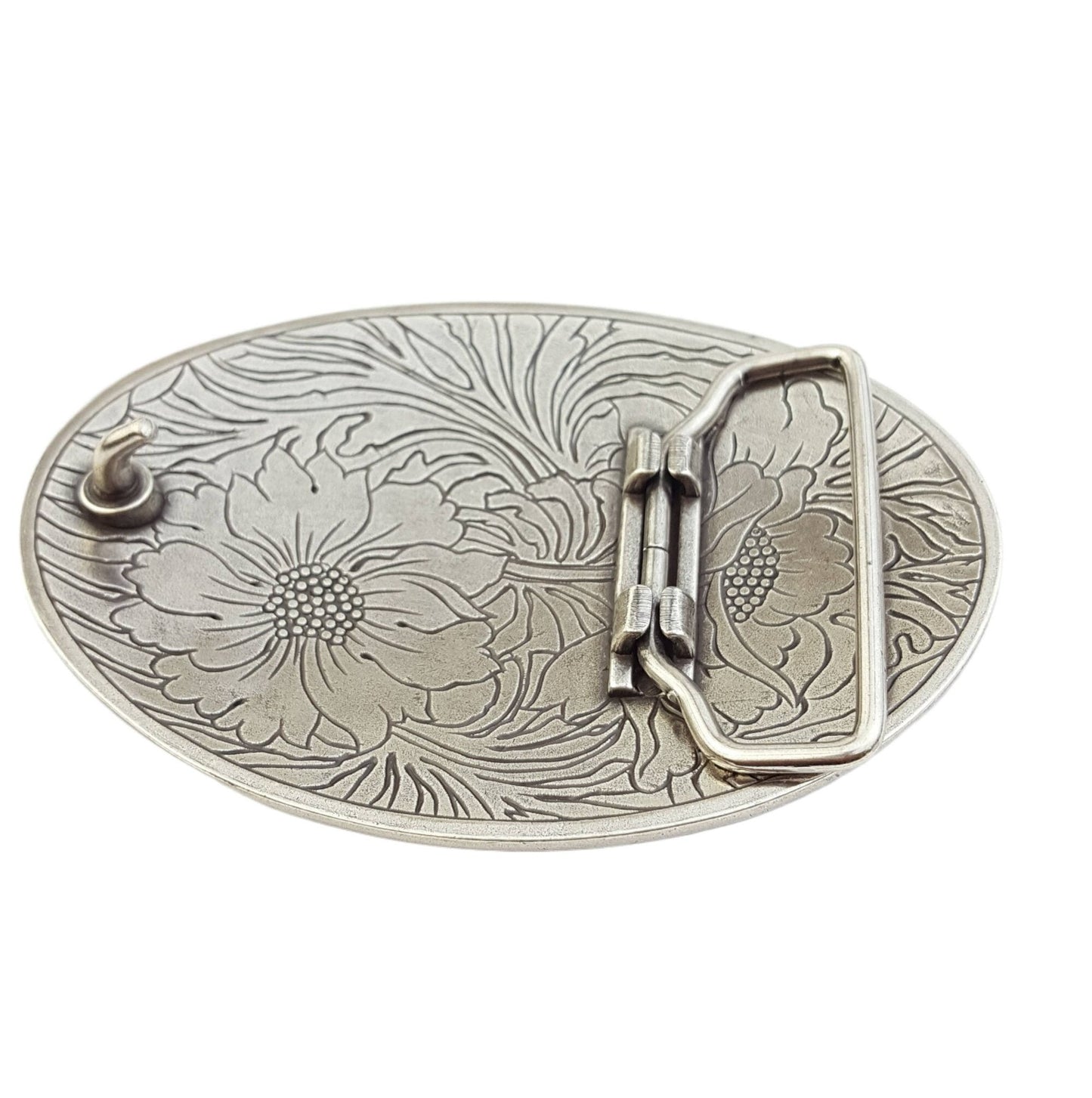 Western Oval Sunflower Belt Buckle — Premium Silver Plating with Gold Trim Accent