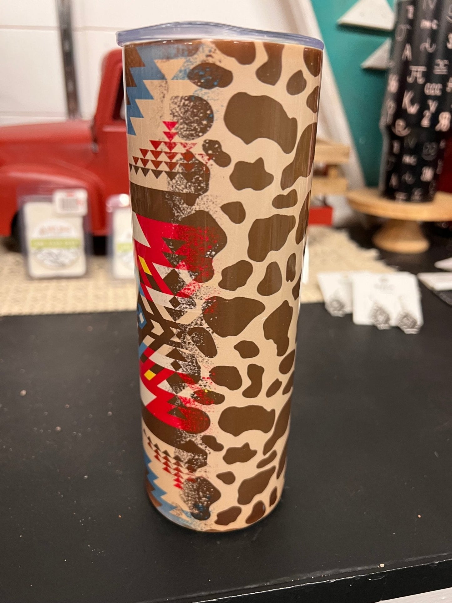 Western Pattern Print Insulated Tumbler (Lid & Straw Included)
