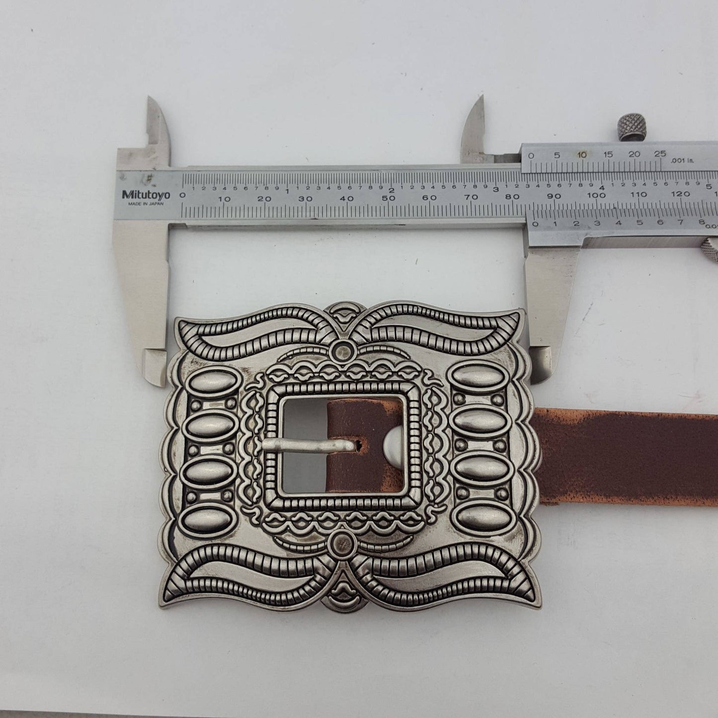 Western Silver Rectangular Concho Distressed Leather Belt — Brown or Black