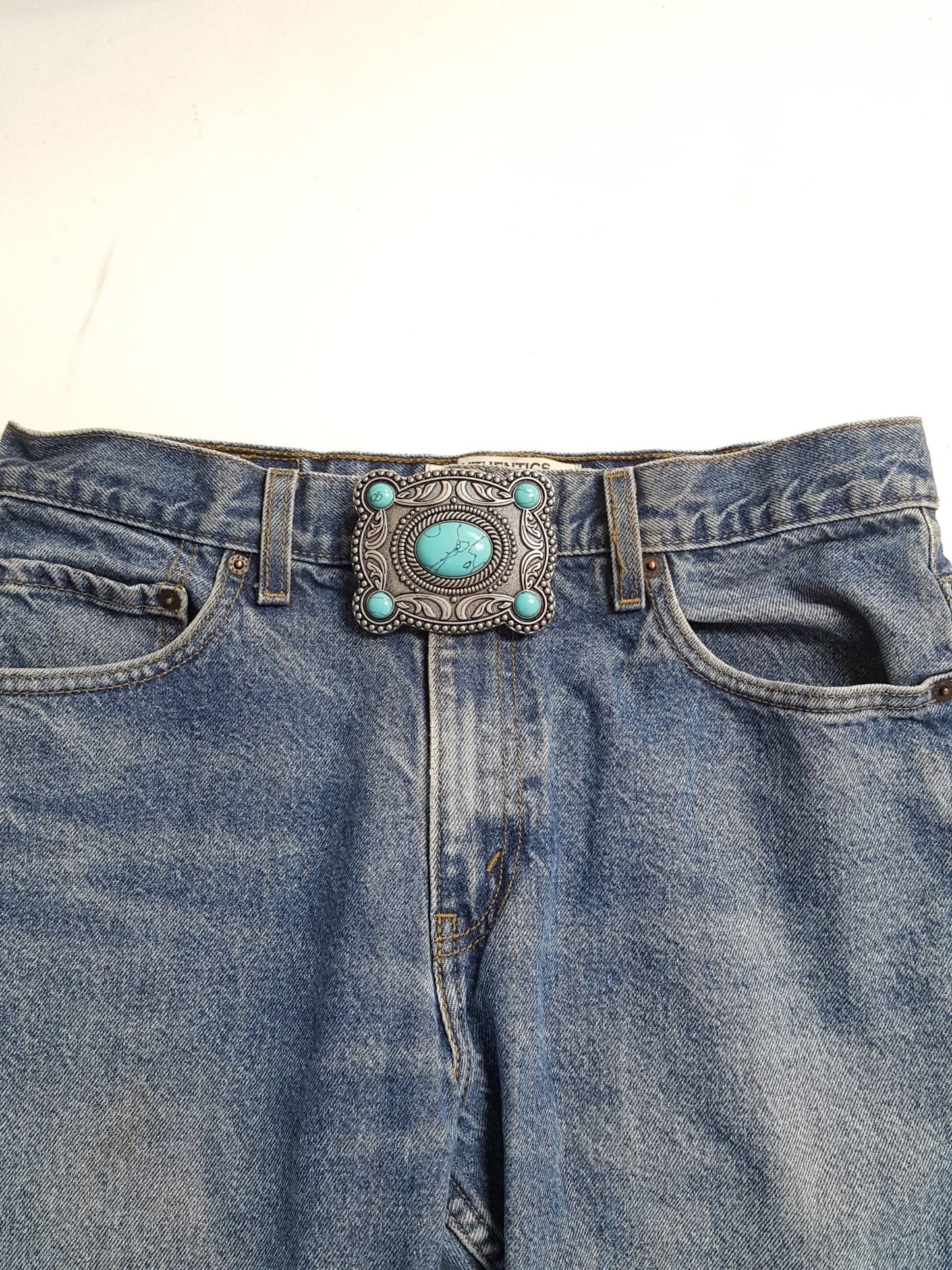 "Western Skies" Faux Turquoise Belt Buckle — Dark Antique Silver Finish (Buckle Only)