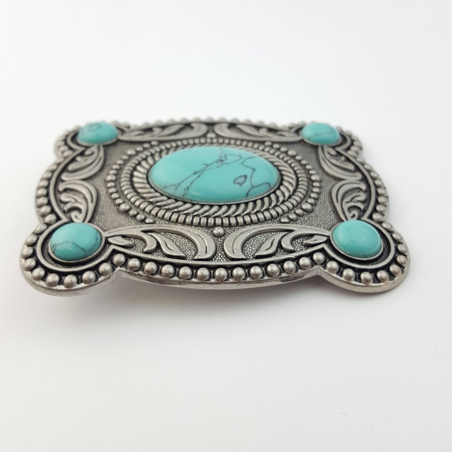 "Western Skies" Faux Turquoise Belt Buckle — Dark Antique Silver Finish (Buckle Only)