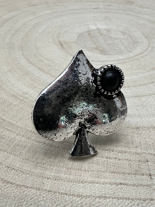 Western Spade Adjustable Cuff Ring with Faux Onyx — Playing Card Hand Statement