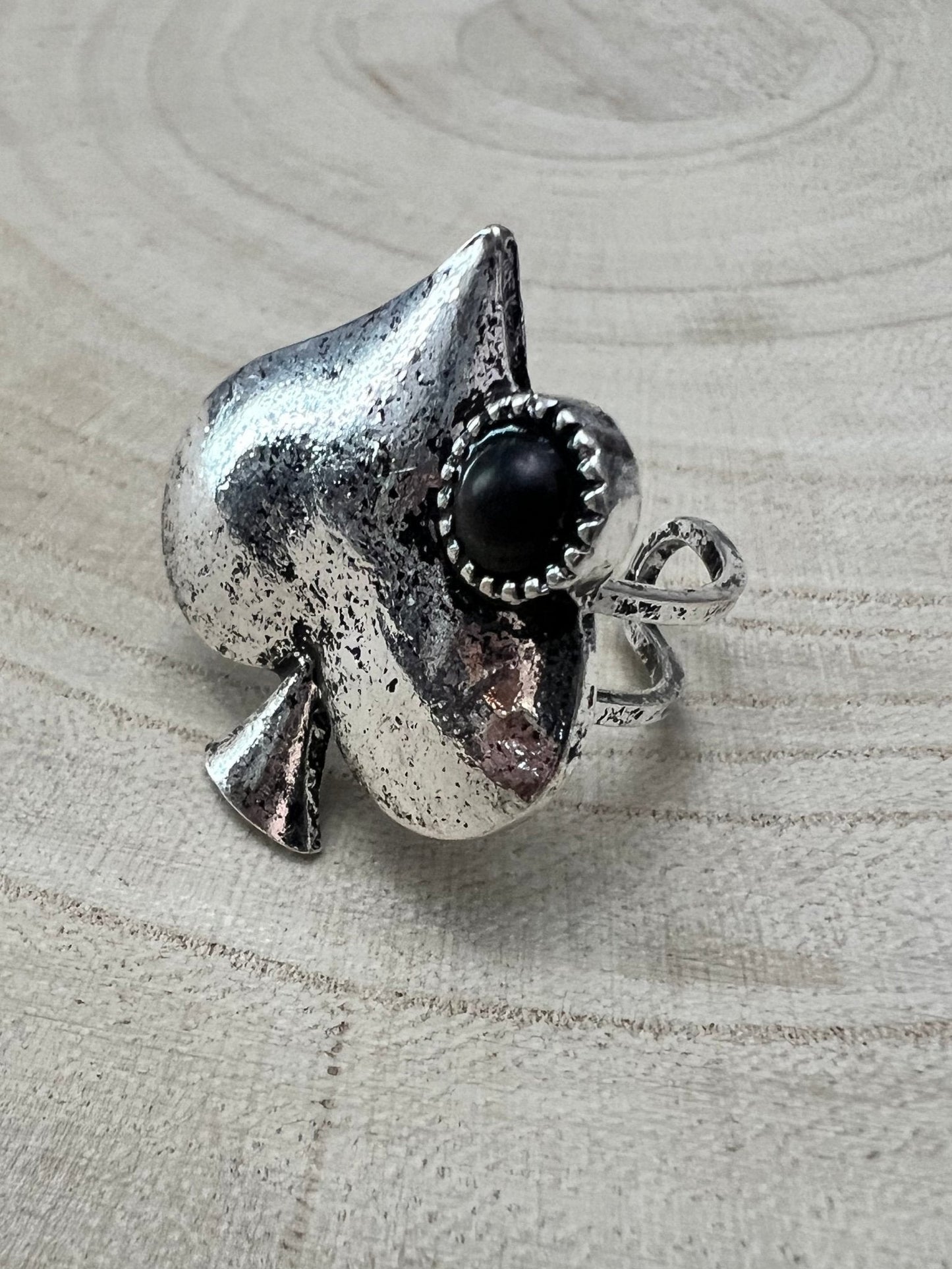 Western Spade Adjustable Cuff Ring with Faux Onyx — Playing Card Hand Statement