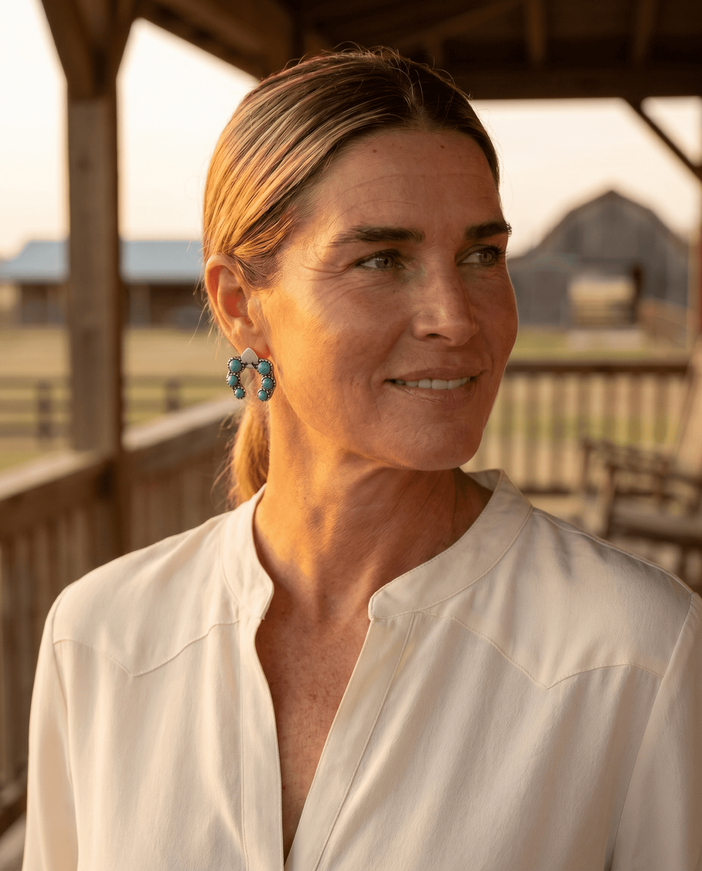 Western Spade & Faux Turquoise Squash Blossom Earrings — Petite 1" Drop