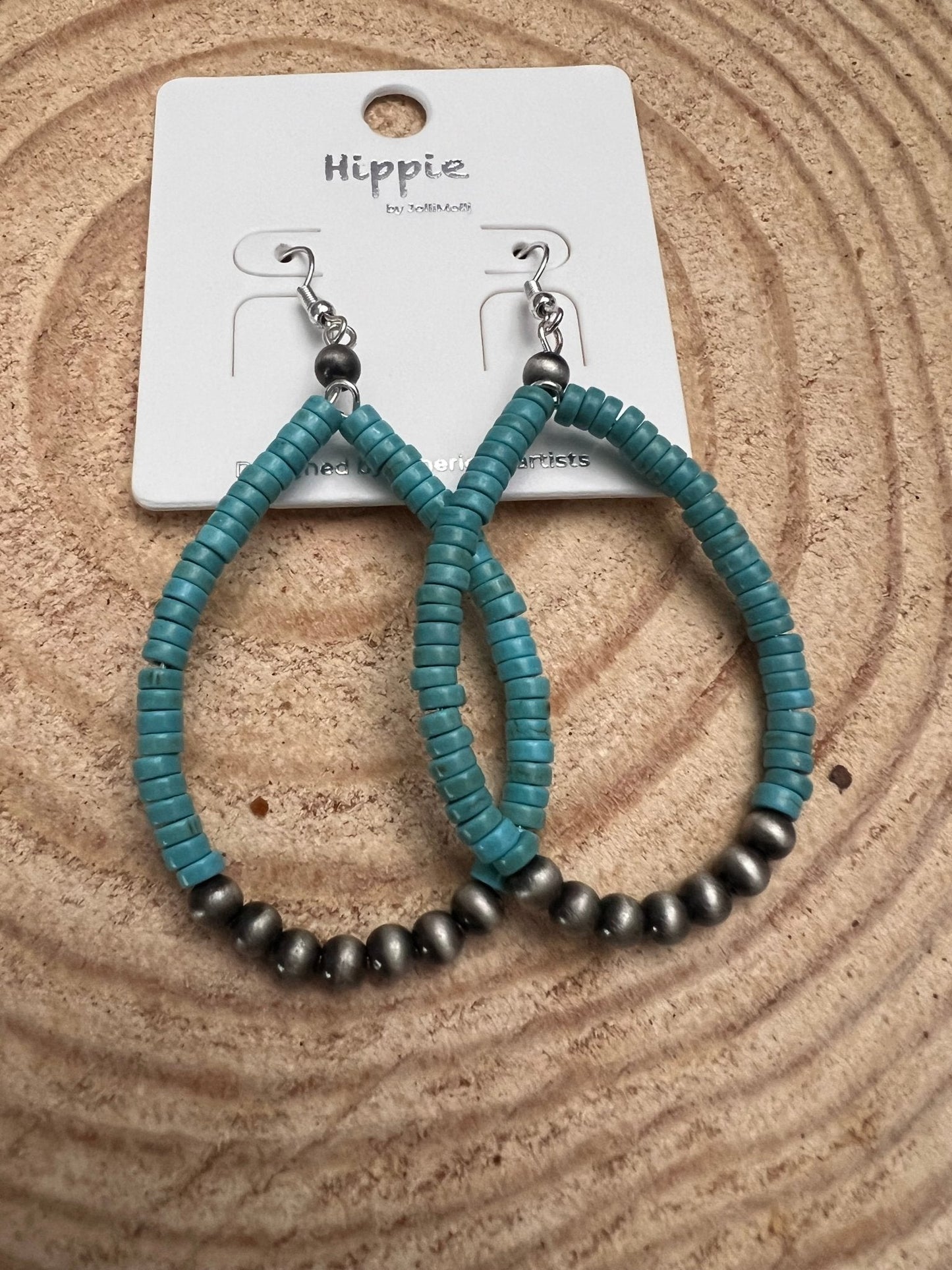 Western Teardrop Earrings with Faux Turquoise — Crafted 2½" Drop