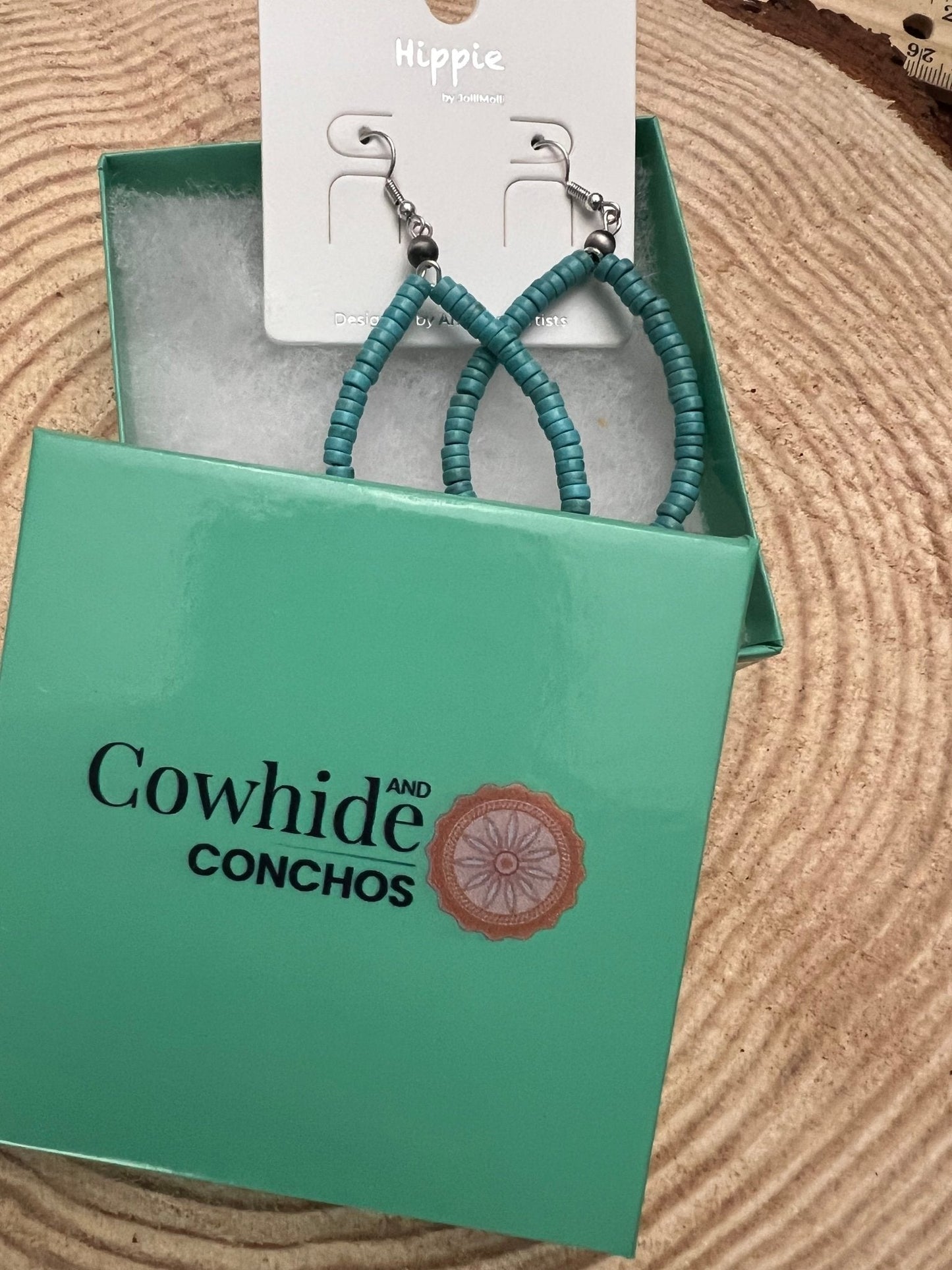Western Teardrop Earrings with Faux Turquoise — Crafted 2½" Drop