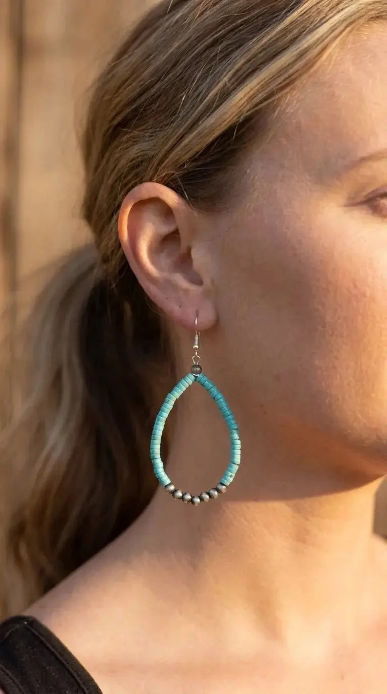 Western Teardrop Earrings with Faux Turquoise — Crafted 2½" Drop