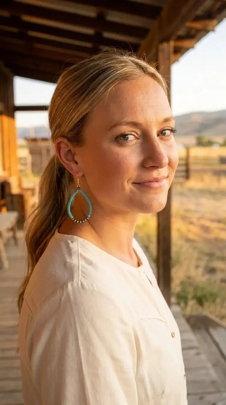 Western Teardrop Earrings with Faux Turquoise — Crafted 2½" Drop