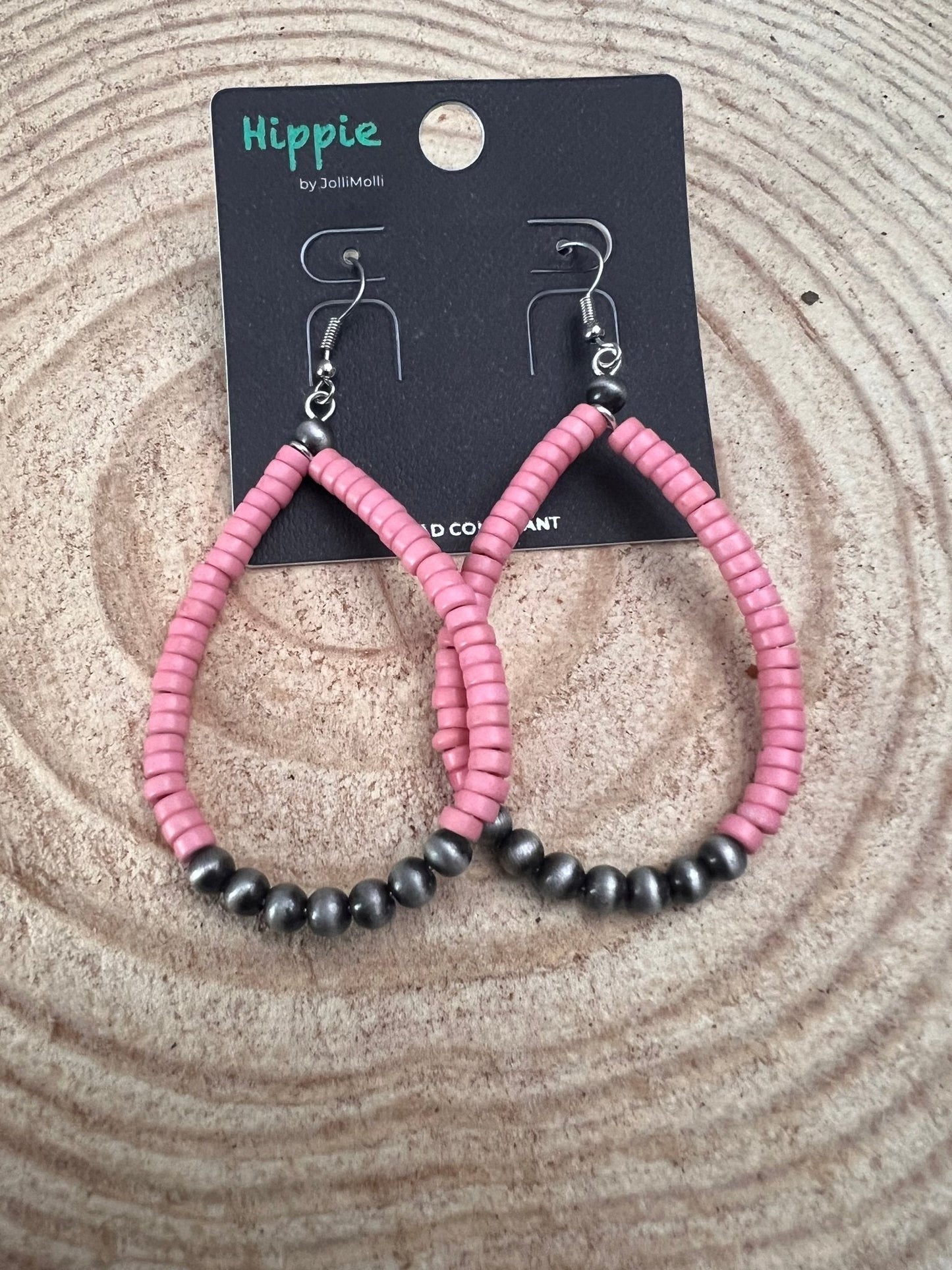 Western Teardrop Earrings with Pink Stones — 2½" Drop Southwestern Statement