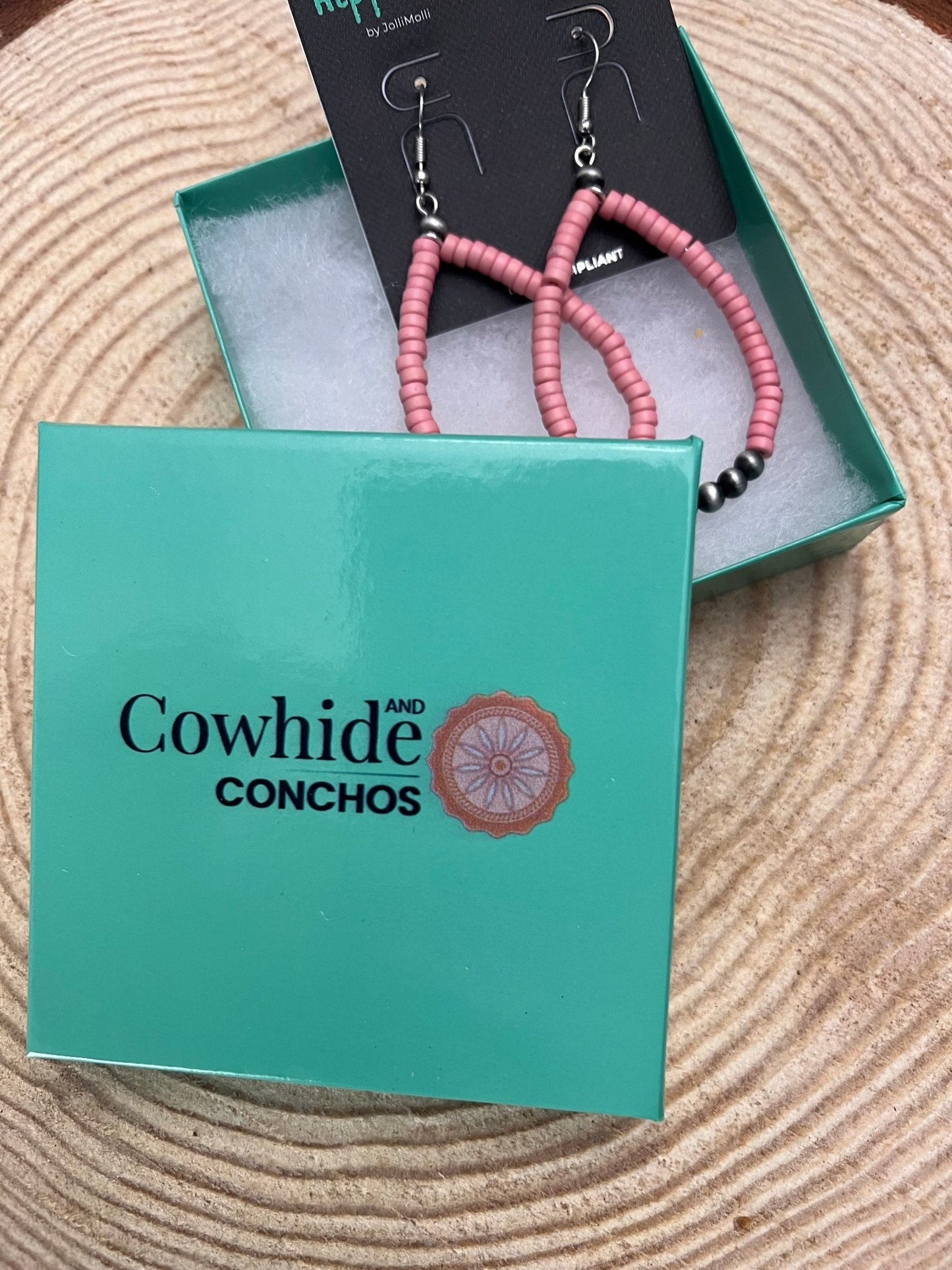 Western Teardrop Earrings with Pink Stones — 2½" Drop Southwestern Statement