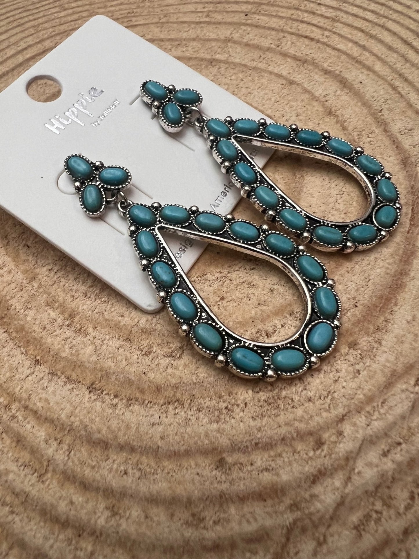 Western Teardrop Faux Turquoise Earrings — Everyday 2½" Drop