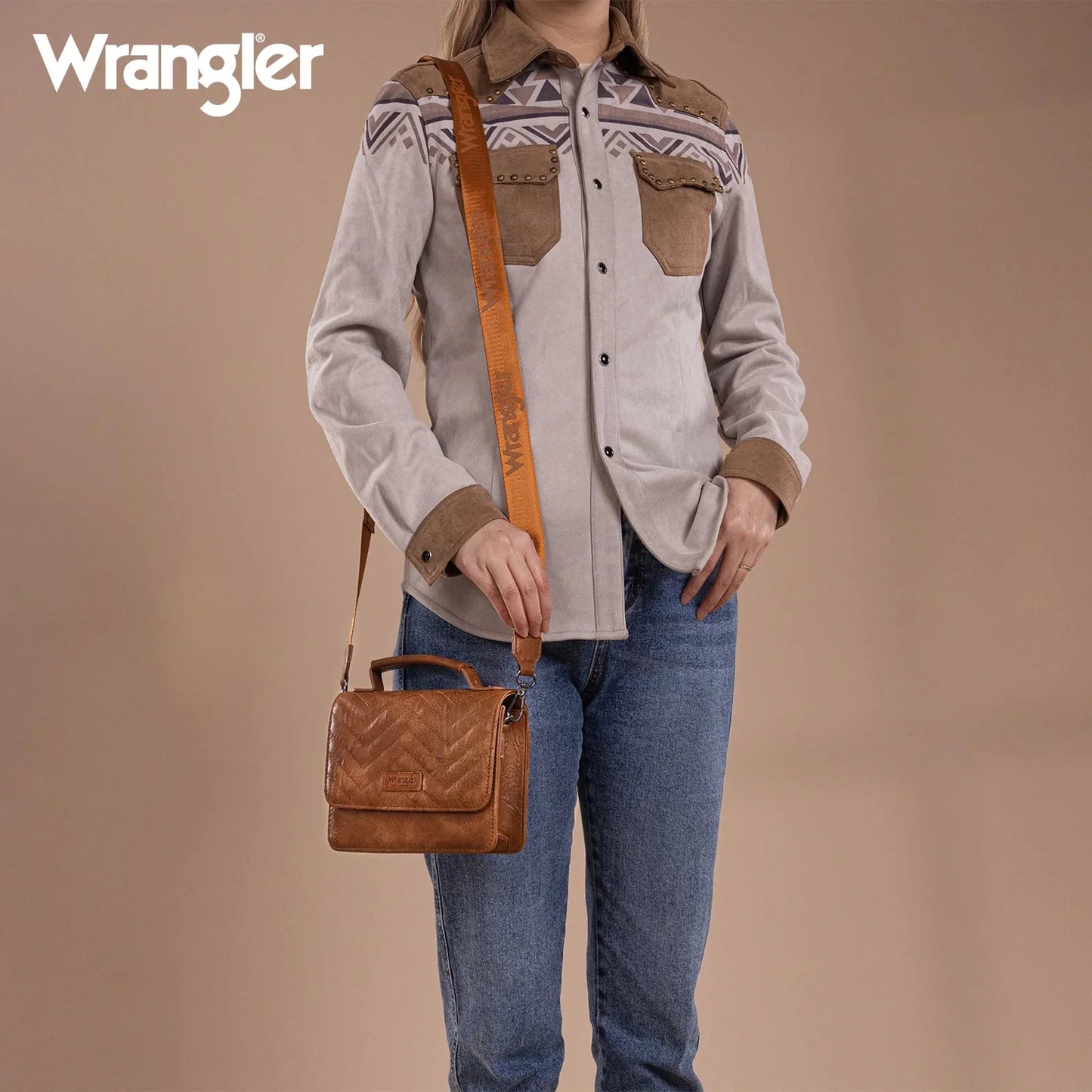 Wrangler Western 3-Piece Mini Crossbody Set — Saddle Color (Bag + Coin Wallet + Card Case)