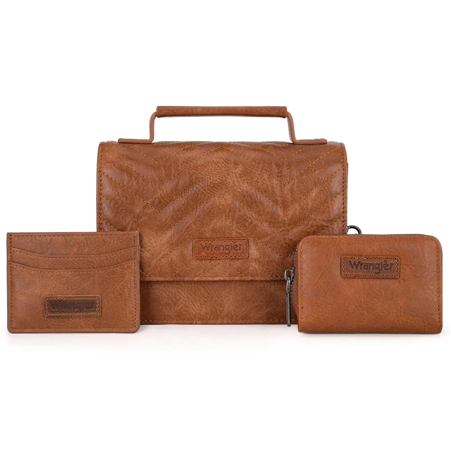 Wrangler Western 3-Piece Mini Crossbody Set — Saddle Color (Bag + Coin Wallet + Card Case)