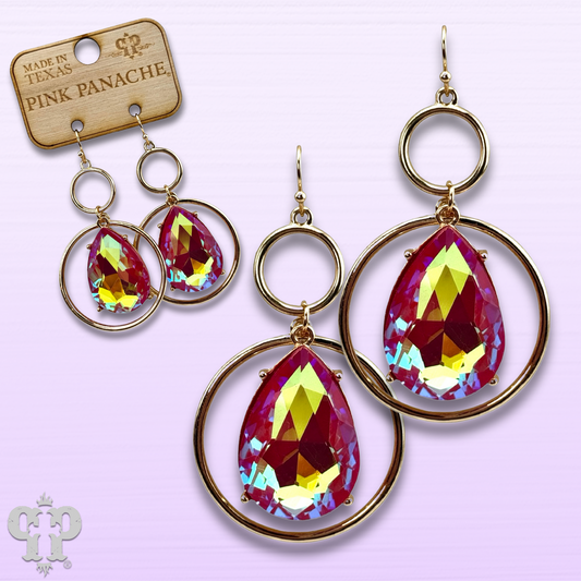 Pink rhinestone teardrop in circle earring, last call
