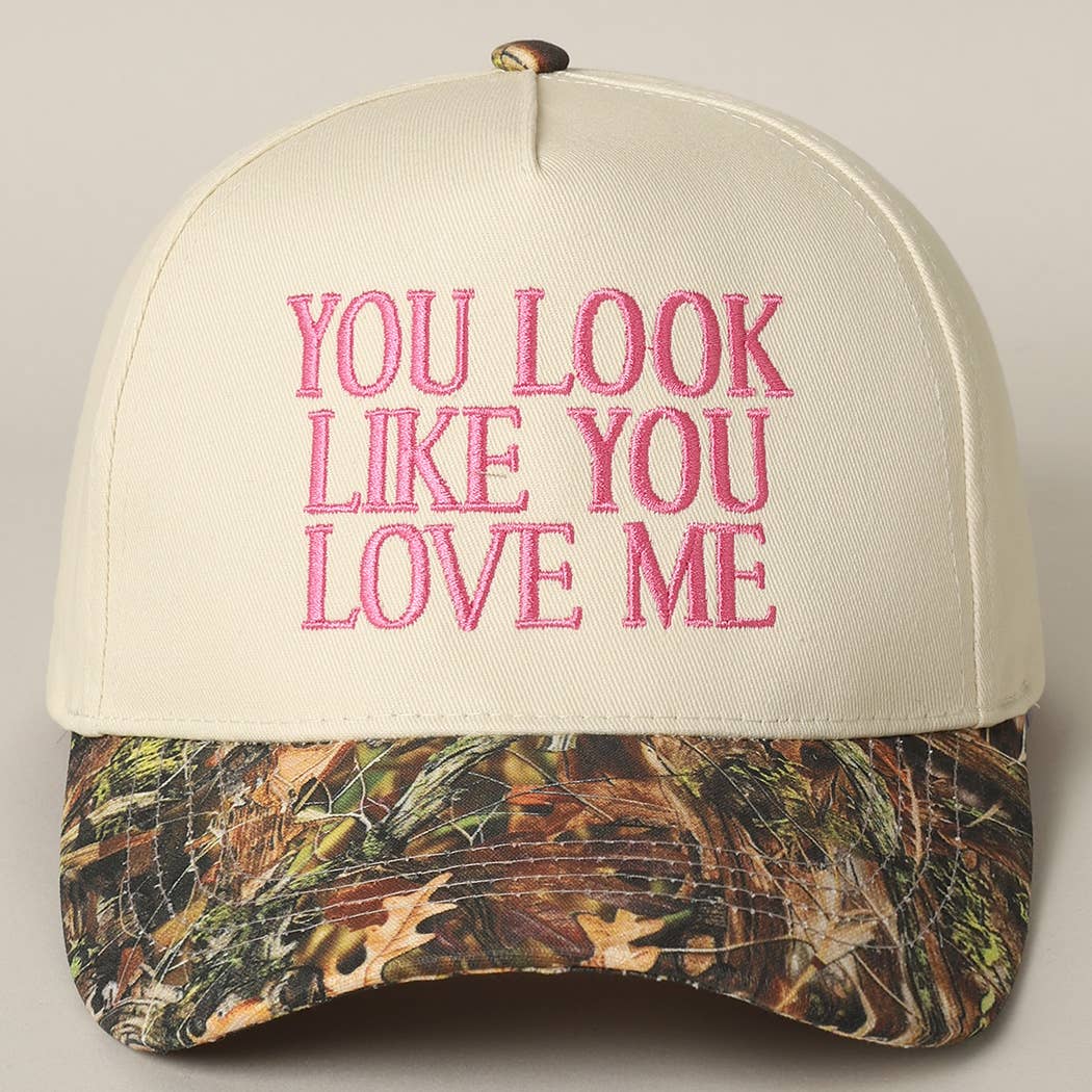"You Look Like You Love Me" Embroidered Camo Trucker Hat — Cheeky Statement with Adjustable Snapback